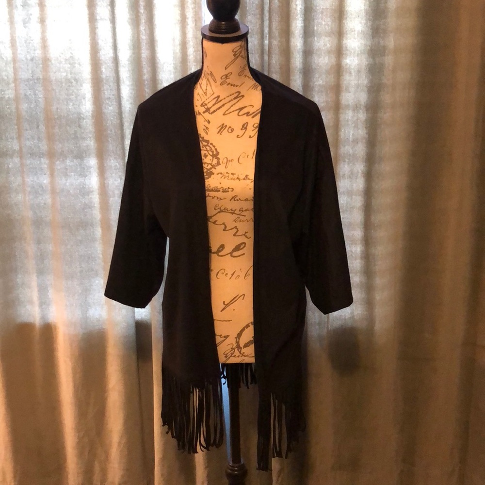 Express drop shoulder short-sleeved fringe jacket
